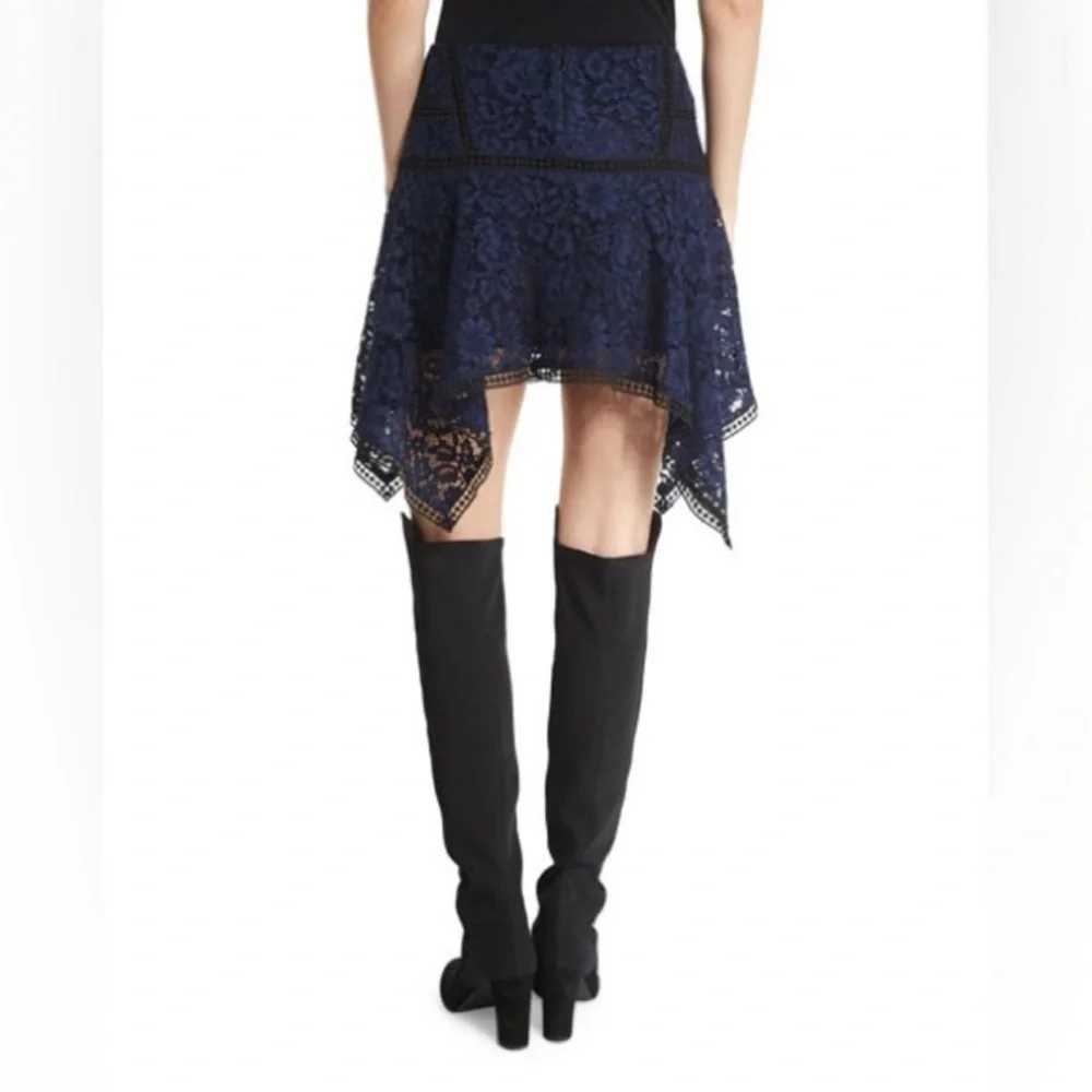 Veronica Beard Navy Aura Paneled Floral Lace Handkerchief Skirt Women's 6